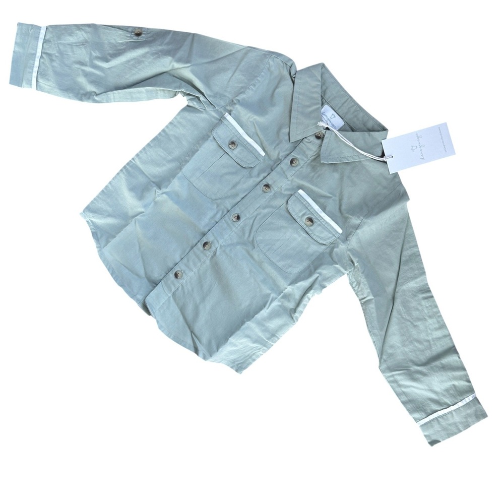 Dear Georgie Boys Sea Shirt Sage Green Long Sleeve Button Down Size 3Y NWT - Picture 2 of 6